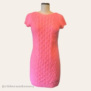 Vintage Knit Sweater Dress 90s Y2K Chunky Cable Salmon Pink Mini Retro Warm Cozy